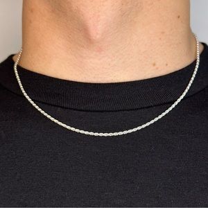 Silver Chain Solid Silver Rope Chain Necklace 2mm 18 Inches Stamped .925 Italy